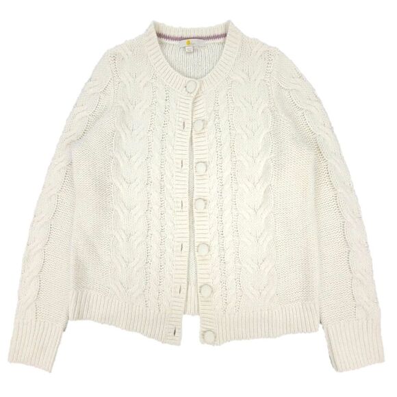 Boden Sweaters - BODEN Alpaca Vintage Preppy Cable Knit Claire Cardigan Sweater Ivory White 12 14